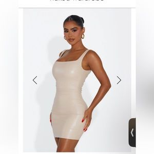 Faux leather hourglass mini dress in taupe (xs)